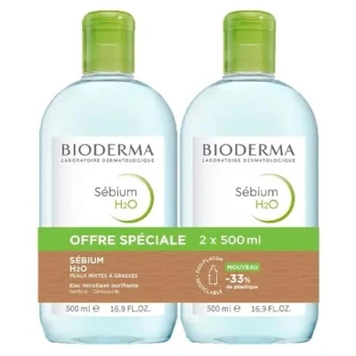 Immagine di Bioderma Sebium H2O Acqua micellare detergente purificante, confezione da 2 x 500 ml