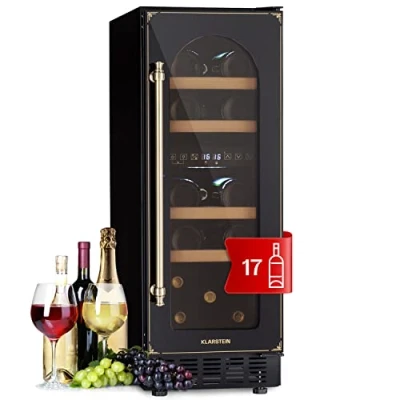 Immagine di KLARSTEIN Cantinetta Vino Refrigerata a Zona Doppia per Interno/Esterni, Frigo Bar, Cantina con Vetrina, Mini Protezione UV, Frigorifero Piccolo Touch Control 5 22C, 53L 17 Bottiglie
