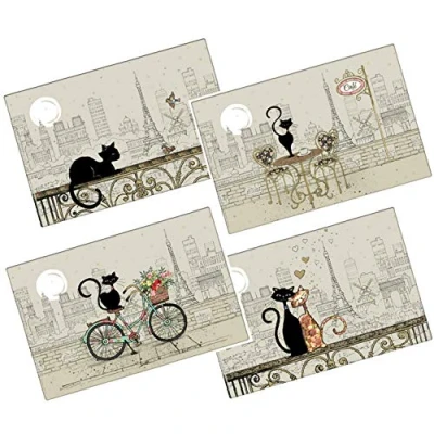 Immagine di KIUB Set di 4 tovagliette assortite, motivo: Torre Eiffel con gatti