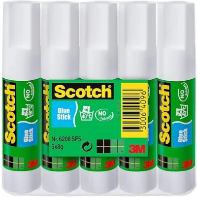 Immagine di Scotch Colla Stick per la Scuola Elementare, Media, Asilo e Ufficio, Set di Tubetti Bambini, Confezione Adesiva Grande da 5pz x 8 gr