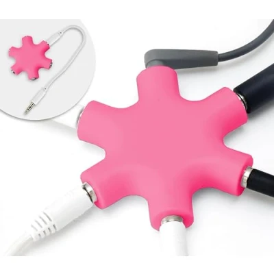 Immagine di MyGadget Audio Sdoppiatore 5 Entrate Adattatore Jack Aux 3,5 mm Convertitore Splitter Universale Multiplo compatibile con Smartphone, Laptop, PC Rosa
