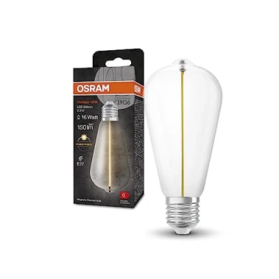 Immagine di OSRAM Lampada LED Vintage 1906 Classic Edison FIL, E27, trasparente, 2.2W, 150lm, 2700K, luce bianca calda, filamento magnetico, basso consumo energetico, lunga durata