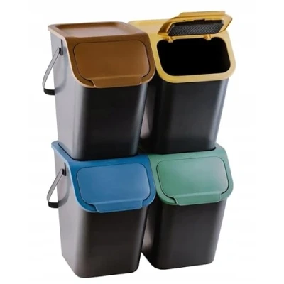 Immagine di Go Practic Set di 4 pattumiere da cucina, con coperchio, impilabili, funzione coperchio a scatto