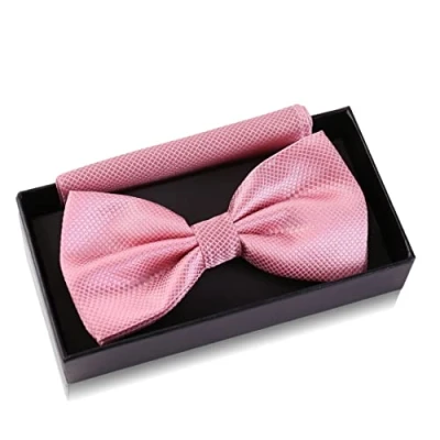 Immagine di Papillon rosa antico con fazzoletto da uomo Set abito per matrimonio regolabile in