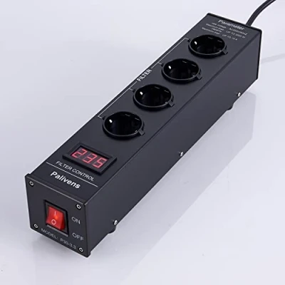 Immagine di Pailvens Ciabatta con filtro di rete HiFi, 4 prese antidisturbo display LCD, protezione da sovratensione, carico fino a 15 A, nero