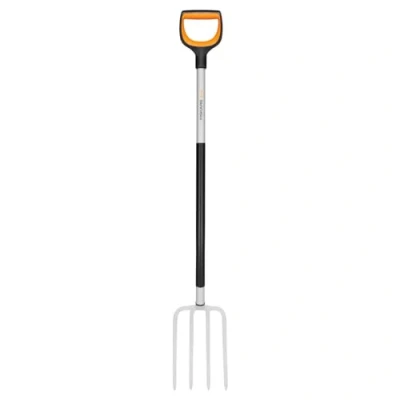 Immagine di Fiskars Forcone per Terreni Duri e Sassosi, con 4 Rebbi, Lunghezza: 120 cm, Rebbi in Acciaio di Qualità/Manico Plastica Rinforzata Fibra Vetro, Nero/Arancione, Solid, Xact, 1070716
