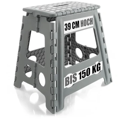 Immagine di com four® Gradino Pieghevole con Borchie in Gomma XXL Sgabello Ausilio per Arrampicata Portatile Antiscivolo Portata Fino a 150 kg (Bianco/Grigio 1 Pezzo)