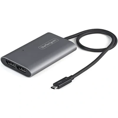 Immagine di StarTech.com Adattatore Thunderbolt 3 a doppio monitor DisplayPort 4K 60Hz o singolo 8K/5K TB3 2x DP 1.4 Mac/Windows (TB32DP14)