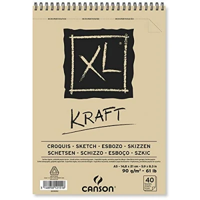 Immagine di Canson XL Kraft album ideale per disegno e tecniche secche, carta vergata,A5,40 fogli,90 g/m