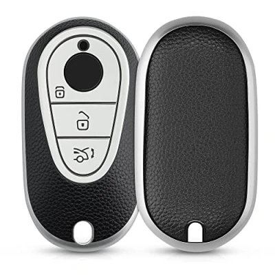 Immagine di kwmobile Cover Coprichiave Compatibile con Mercedes Benz 3 Tasti smart Foderina Chiave Auto Effetto Pelle Bumper Antiurto e Protezione argento/nero
