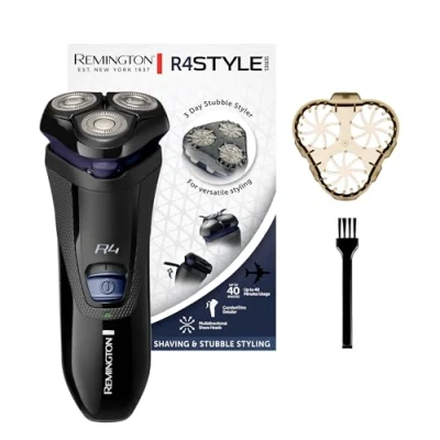 Immagine di Remington Rasoio Elettrico Barba R4 Style Series Rotary Shaver, a Testine Rotanti, Lame Flessibioli Doppia Traccia, Styler per Barba, R4002