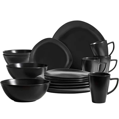 Immagine di MÄSER 931730 Serie Glendale Set di stoviglie per 4 persone a forma reni asimmetrici, servizio combinato da 16 pezzi, nero opaco, gres