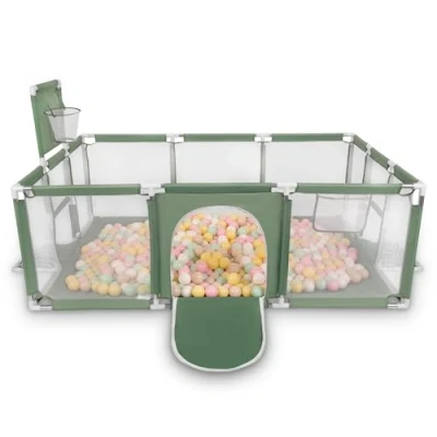 Immagine di Selonis Recinto Per Bambini Con 100 Palline 6 Cm, Playground Box, Verde: Beige Pastello/Giallo Pastello/Bianco/Menta/Rosa Chiaro