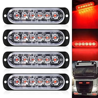 Immagine di DEFVNSY Confezione da 4 Indicatore laterale rosso 6 LED 12V 24V DC di direzione per camion auto luminoso Barra ingombro Luci stroboscopiche rimorchio