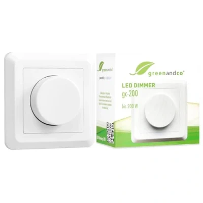 Immagine di greenandco® gc 200 dimmer da incasso a LED rotante 1 W, adatto anche per lampadine convenzionali e circuiti con deviatore, bianco