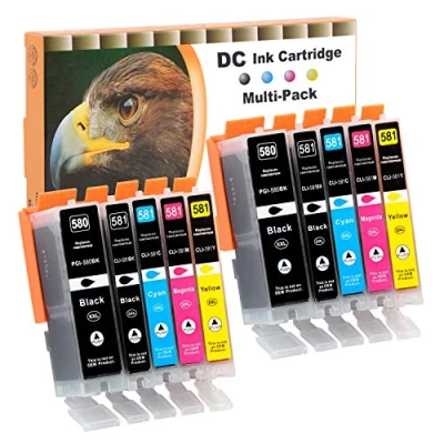 Immagine di D&amp;C 10x cartucce compatibili con Canon PGI 580 CLI 581 XXL ricambio per Pixma TR7550 TR8550 TS6150 TS6151 TS6250 TS6251 TS8150 TS8151 TS8152 TS8250 TS8251 TS8252 TS9150 TS9155 TS9550