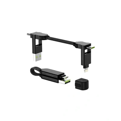 Immagine di Rolling Square, inCharge X Portachiavi con Cavo Usb Type c, Cavetto Universale Cellulare, Regalo Uomo, Caricatore Cellulare 6 in 1, Gadget Tecnologico, Nero, Lightning da 100W