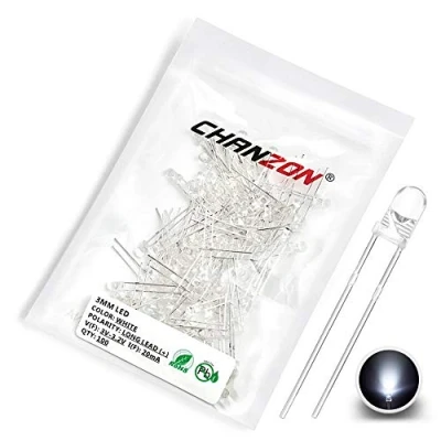 Immagine di Chanzon 100 pezzi 3mm diodi LED bianco luci a (chiaro rotondo trasparente DC 3V 20mA) luce brillante lampadine lampade componenti elettronici indicatore emettitori di