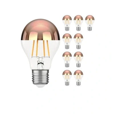 Immagine di ledscom.de 10 pezzi E27 lampadina LED, A60, bianco caldo (2600 K), 7,5 W, 839lm, testa a specchio (oro rosa)
