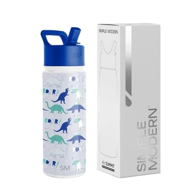 Immagine di Simple Modern Bottiglia d&#039;Acqua per Bambini con Cannuccia, Vaso Termico in Acciaio Inossidabile Isolato Riutilizzabile Ragazzi e Ragazze scuola, Summit Collezione, 530ml, Dinosaur Roar