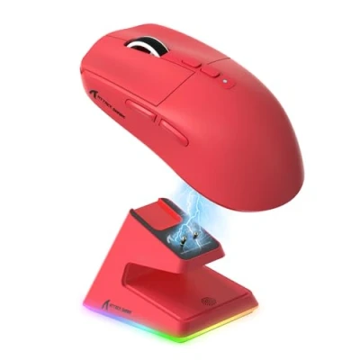 Immagine di ATTACK SHARK X6 49g SUPERLIGHT Mouse with Magnetic Charging Dock, PixArt PAW3395 Gaming Sensor, BT/2.4G Wireless/Wired Mouse, 26000 DPI, X3 Upgraded Office Mice for Win11/Xbox/PS/Mac (Red)