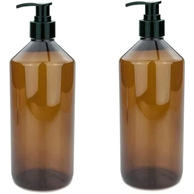 Immagine di mikken 2 dispenser di sapone da 1000 ml in plastica marrone con etichette incluse