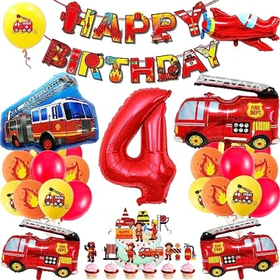 Immagine di Palloncino Numero 4 Camion dei Pompieri, Decorazioni Compleanno Anno,Palloncini Foil Palloncini Numeri 4, Ragazzo