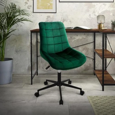 Immagine di ML Design Sedia da Scrivania Sedile in Velluto Sgabello Girevole Verde Struttura Metallo Ufficio Ergonomica Imbottita con Schienale Regolabile Altezza a 360 5 Rotelle