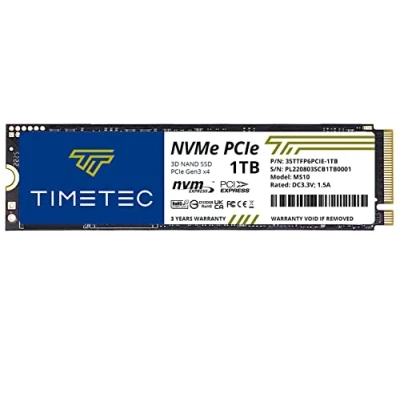 Immagine di Timetec NVMe SSD PCIe Gen3x4 8Gb/s M.2 2280 3D NAND TLC 350TBW Cache SLC ad alte prestazioni Velocità di lettura/scrittura fino a 2000/1600 MB/s Unità stato solido interna per laptop e desktop (1TB)