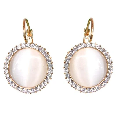 Immagine di Navachi, Orecchini a monachella forma di cerchio placcati in oro 18 ct, con pietra d’opale e 18ct base metallo placcato oro, colore: White, cod. HB6 1080 1