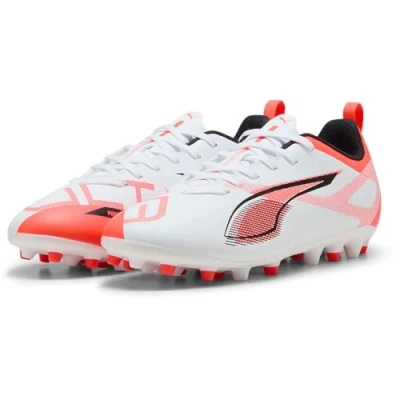 Immagine di Puma Ultra 5 PLAY MG JR Unisex Scarpe da calcetto con tacchetti per bambini, Taglia: 38.5, White/black/glowing red Tessuto / sintetico