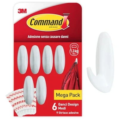 Immagine di Command Ganci Designer Medi Adesivi Bianco, 6 e 9 Strisce Medie per Interni Organizzare senza Forare o Danneggiare il Muro