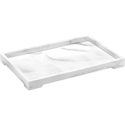 Immagine di Luxspire Vassoio da Bagno, Rettangolare in Resina, Organizer per Camera, Portaoggetti Resistente, Taglia L Shampoo Gioielli Asciugamano Sapone Pianta, Bianco