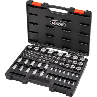Immagine di Vigor Kit inserti a bussola 1/2 (12.5 mm), 1/4 (6.3 3/8 (10 mm) 60 parti V7920N
