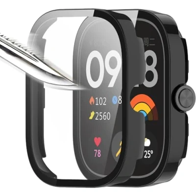 Immagine di Msiall [2 pezzi] nero con Pellicola Protezione Schermo Vetro Temperato per redmi watch 4, 9H Durezza PC Case,Bumper,Sottile Case Protettiva Completa Smart 4