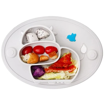 Immagine di Piatto per bambini in silicone, Tappetini Antiscivolo con forte aspirazione adatta FDA e BPA Portatile seggiolone viaggi Neonati Tovaglietta Piastra Divide, Regalo Svezzamento Battesimo