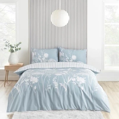 Immagine di Catherine Lansfield Meadowsweet Set copripiumino matrimoniale reversibile con federa, motivo floreale, colore: blu