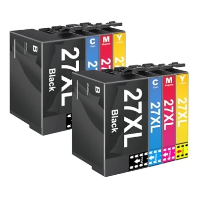 Immagine di 27 XL Cartucce d&#039;Inchiostro Compatibili con Epson 27XL per Workforce WF 7610 7210 7715 7720 7620 7710 3620 3640 7110 (Nero Ciano Magenta Giallo, Confezione da 8)