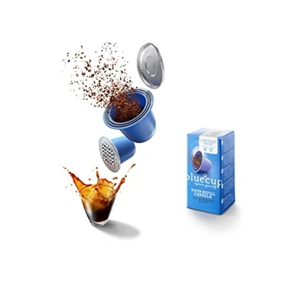 Immagine di BLUECUP Capsule Ricaricabili per Macchine Nespresso (Originale), Sostenible, durevoli, Riutilizzabili l&#039;uso con Coperchi Bluecup, Aggiunta [6 capsule]