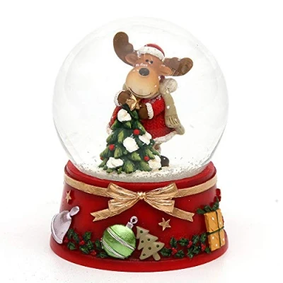 Immagine di Dekohelden24 Palla di neve con alce e base rossa, dimensioni (L x P A): 7 8,5 cm, sfera Ø 6,5 abete 501472