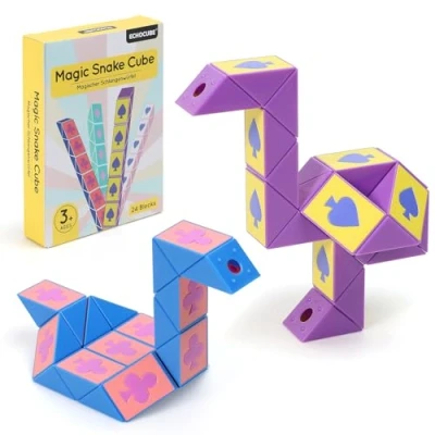 Immagine di ECHOCUBE Cubo Serpente Magico a Tema Poker, Regali da Festa per Bambini 2 Pacchetti 24 Blocchi di Cubi Serpente, Puzzle Fidget Educativi bomboniere (Viola e Blu)