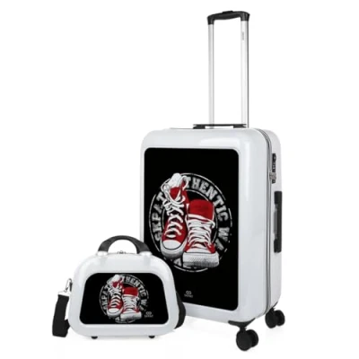 Immagine di SKPAT Set Valigia Media e Bagaglio a Mano. Valigie Rigide per Viaggi Aereo Trolley Rigida con Lucchetto, Bianco
