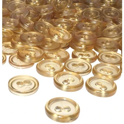 Immagine di AERZETIX C56364 Set di 100 Bottoni rotondi per cucito Ø11.5x2.2mm con 2 fori diametro apertura 2mm colore oro trasparente in plastica hobby creativo decorazione cucire merceria moda