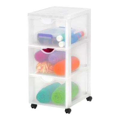 Immagine di Iris Ohyama Cassettiera in Plastica con ruote, 3 Cassetti Grandi, Biancastro, Maniglie facili Da tirare, Organizzatore, Per Camera Letto, Bagno, Scuola e Ufficio, Senza BPA, Contenitore, DDDC 303