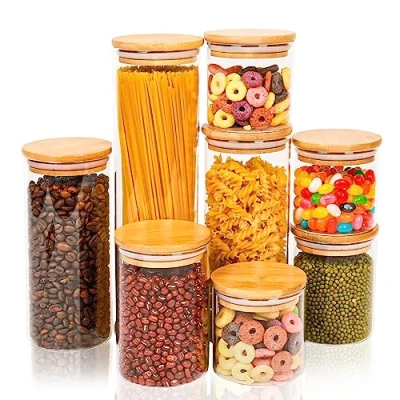 Immagine di Lannvan Barattoli di Vetro con Coperchio Set 8 Contenitori da Cucina, Ermetico, per spaghetti, Farine