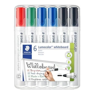 Immagine di Staedtler Lumocolor 356 Pennarello Per Lavagna A Fogli Mobili, Punta Rotonda 2 Mm, Set Con 6 Pennarelli, Blocchi Flipchart, Colori Intensi, Inodore, Multicolore