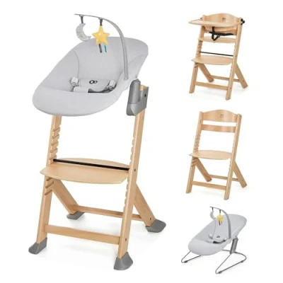 Immagine di Kinderkraft ENOCK Seggiolone Pappa + Sdraietta CALMEE, in Legno, Evolutivo, Multifunzionale, Sedia Ergonomica, Altezza Regolabile, Facile da Pulire, dai 6 Mesi ai 10 Anni