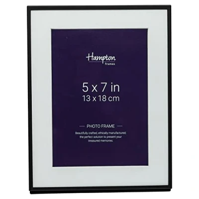 Immagine di Hampton Frames Madrid M138B57 Cornice portafoto con profilo sottile, passepartout smussato, 13 x 18 cm, colore: Nero opaco