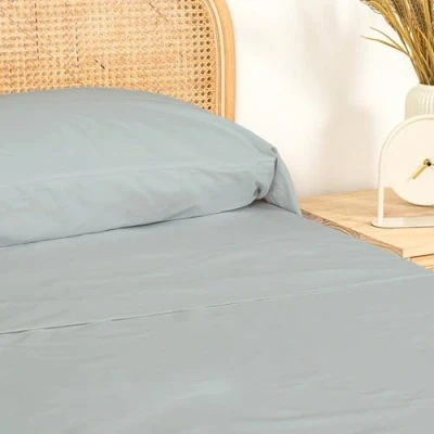 Immagine di TRAMAS+ Completo Lenzuola Piazza e Mezza 140x200, 100% cotone, Biancheria da letto, 2 federa Certificata STANDARD 100 by OEKO TEX Blu Acqua
