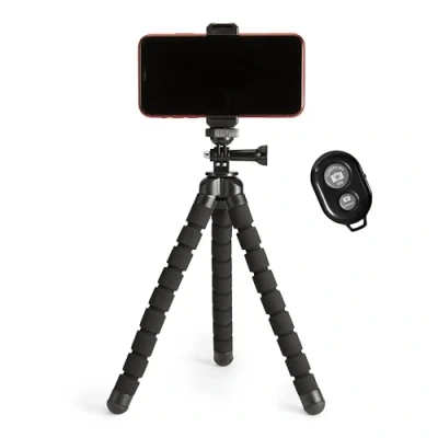 Immagine di Amazon Basics Treppiede portatile e flessibile con telecomando wireless morsetto per smartphone, 25,4 cm, nero